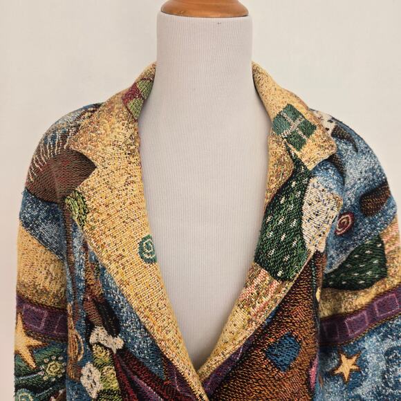 Rare Vintage Nativity Tapestry Jacket Cropped Painted Pony Art To Wear Small - Picture 6 of 15